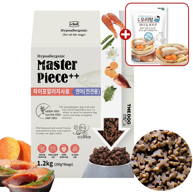 더독 닥터소프트 명작 하이포알러지 연어 전견용 저알러지 소프트사료 + 보양식 증정, 1개, 1.2kg, 연어+고구마