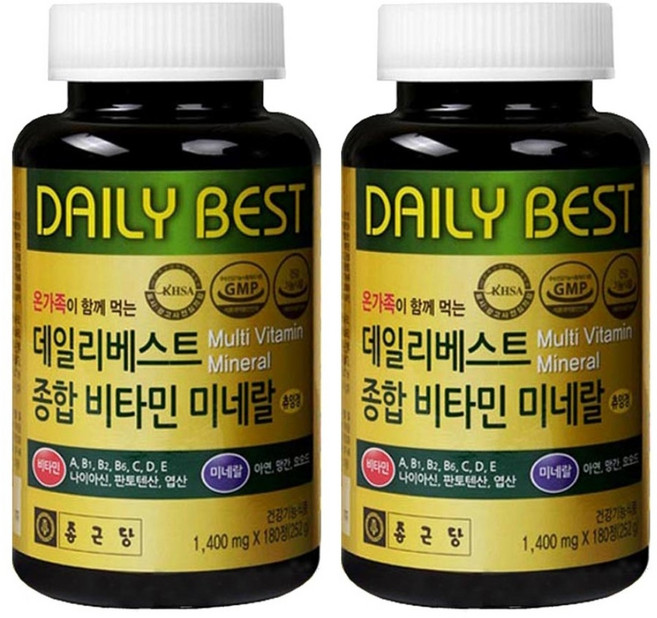 종근당 데일리베스트 종합비타민 미네랄, 180정, 2개