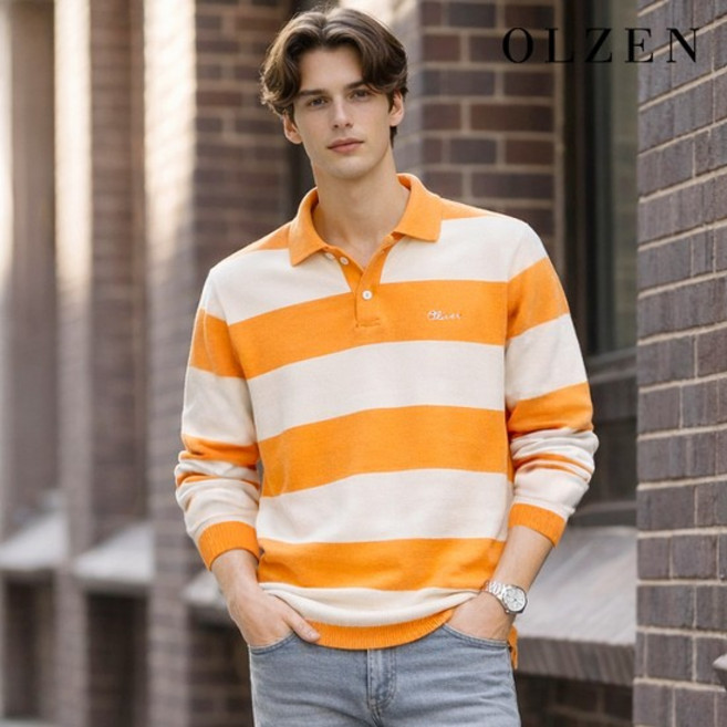 올젠 럭비 스트라이프 카라 니트 ZMD1ET1101
