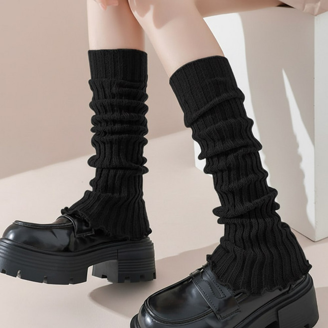 라뷰드 프릴 골지 레그 워머 포근한 여성 레이어드 루즈삭스 사계절 겨울 시스루 발토시 쫀쫀한 장목 니하이삭스 팔토시 겸용 양말