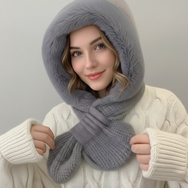 원웨이 여성 넥워머 후드 털모자 겨울 방한 목도리 모자 3칼라