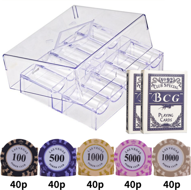 보아미 국제규격 클레이이 고급포커칩 200p+포커카드2p 아크릴세트 라스베가스, 1개, 혼합숫자200p세트