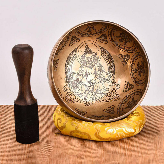 티벳 명상 종 수제 황동 노래 그릇 대형 네팔 티베트어 마음 챙김 악기 불교 청동 차임 타악기 선물, 옵션06) caliber 23-24cm