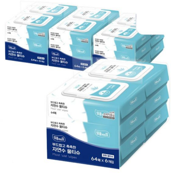 미래생활 잘풀리는집 자연수 물티슈 캡형 64매 x 6입 x 4팩, 64
