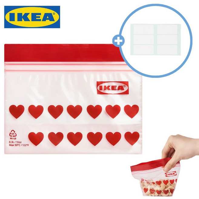 이케아 하트 미니 지퍼백 0.3L + 접착메모지 세트, 1세트, 26개, 미니(XS)