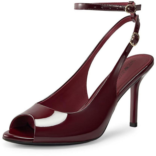 Wetkiss Red Pumps for Women Burgundy Heels Open Peep Pointed Toe High Heel Sandals Sexy Stiletto S