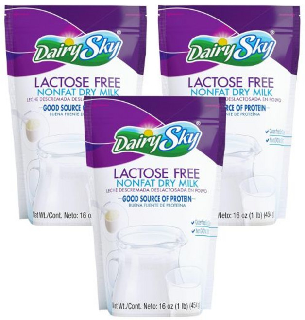 Dairysky 우유 밀크 파우더 가루 분말 데어리스카이 유당 무첨가 분유 16온스 비변형 저지방 가루로 베이킹 및 커피용 코셔 단백질과 칼슘 함유 액체 우유의 훌륭한 대체품, 16온스 (3개 팩)