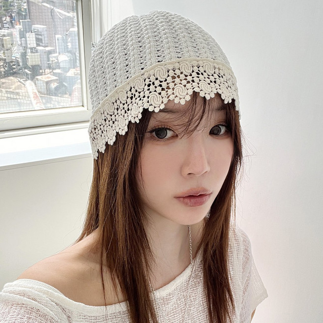 레이스 플라워 네트 그물 니트 비니 봄여름 여성 비니