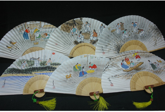 풍속화 합죽선 전통부채 고급합죽선 전주합죽선 산수화그림 고급선물부채 선물부채 효도선물 부채, 잔칫날, 1개