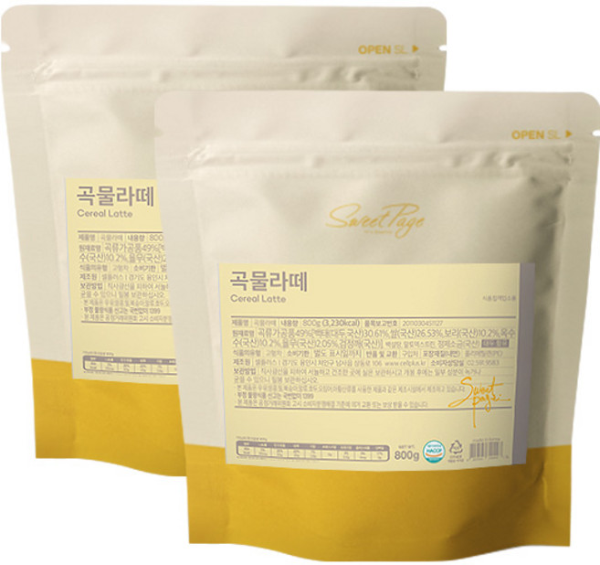 스위트페이지 곡물라떼 파우더 800g 2개세트, 1개입, 2개