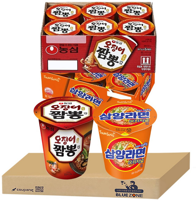 블루존 오징어짬뽕 소컵라면 67g (6입)+삼양라면 소컵라면 65g (6입)