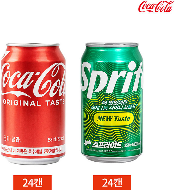 CL 코카콜라 스프라이트 355ml 2종 48캔 세트 탄산 청량음료 콜라 사이다 사이다제로, 48개