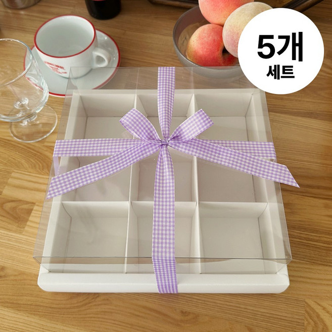 사각 칸막이 컵케익 디저트 케이크 포장케이스 세트, 5개, 화이트(9칸)