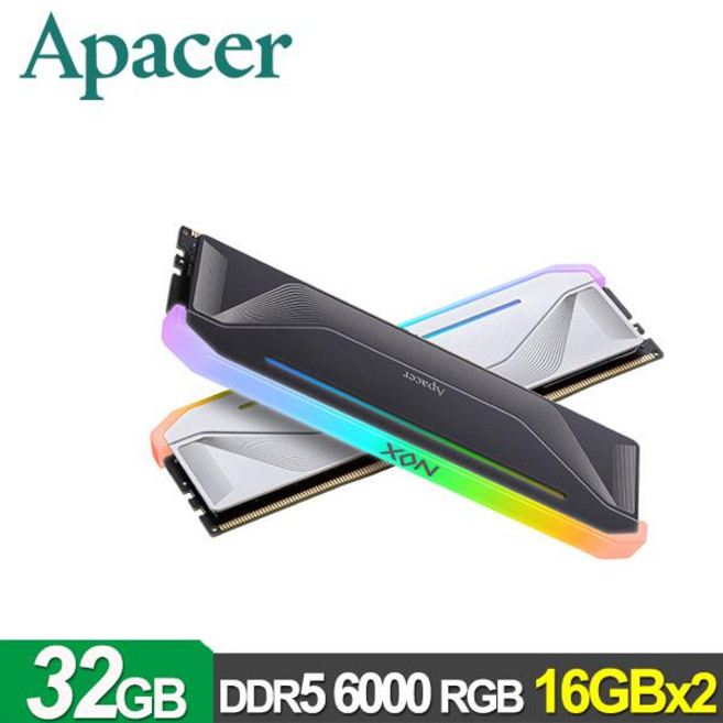 Apacer NOX DDR5 6000 32GB(16Gx2) RGB桌上型超頻電競記憶體, 1個, Apacer NOX DDR5 6000 RGB Kit White