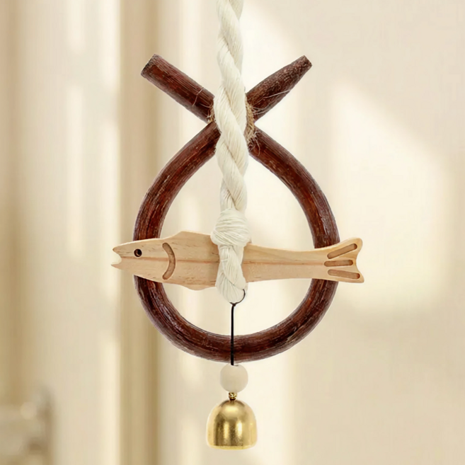 다온마루 소코뚜레 현관종 액막이명태 도어벨 개업 선물 집들이 선물, 우드