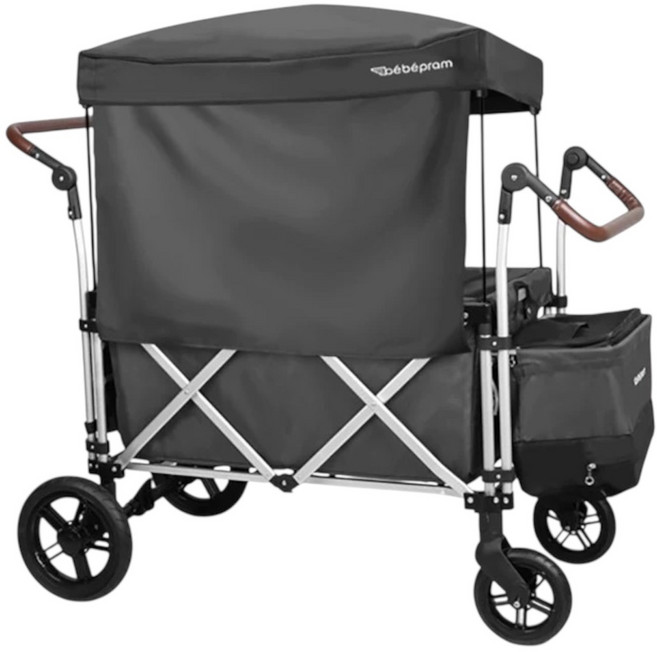 bébépram 豪華韓式多功能露營推車 鋁合金車架 可折疊附遮陽罩 戶外野餐寵物適用, 灰色, 1套