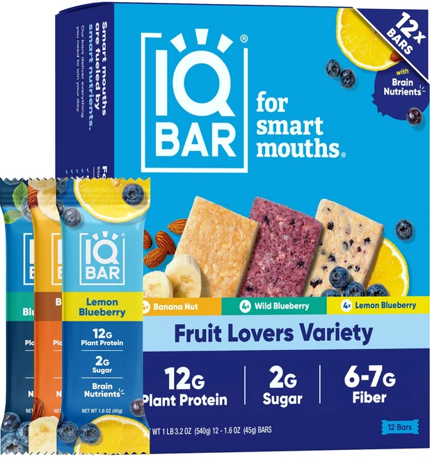IQBAR 아이큐바 식물성 단백질 바 프루트 러버 버라이어티팩 12개입, 1박스, 540g - 쿠팡