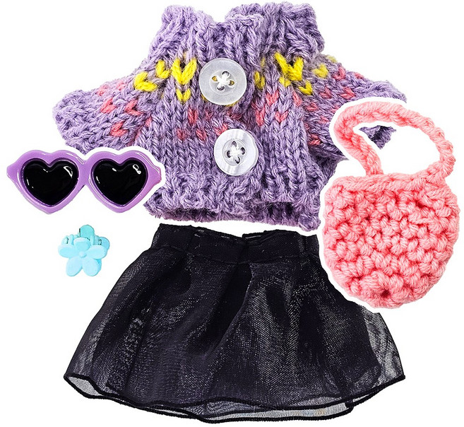 로앤제이 모루인형 봄옷 의상 소품 세트 모루 꾸미기 재료 악세사리 부자재 10cm 15cm, 퍼플 나들이 코디, 1개