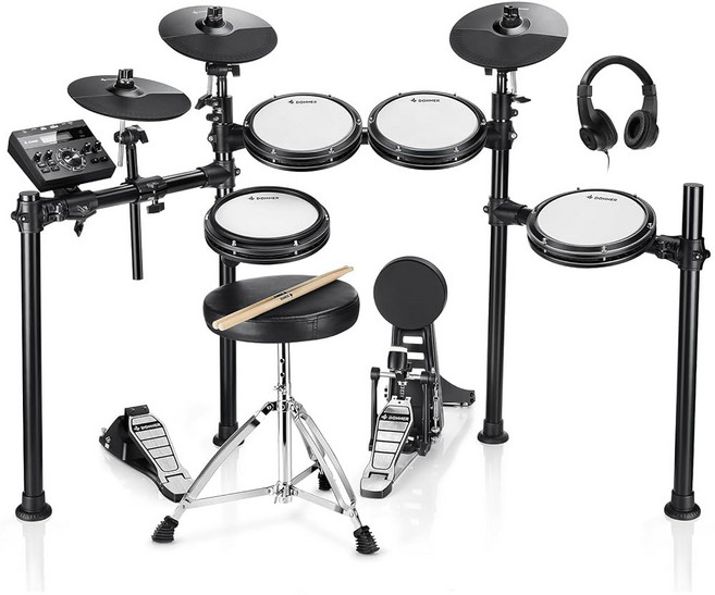 업계 표준 메시 헤드가 장착된 도너 DED-200 MAX 전자 드럼 세트 10인치 스네어 8 u201C 톰 12인치 크래시 450개 이상의 정통 사운드로 최적의 성능과 새로