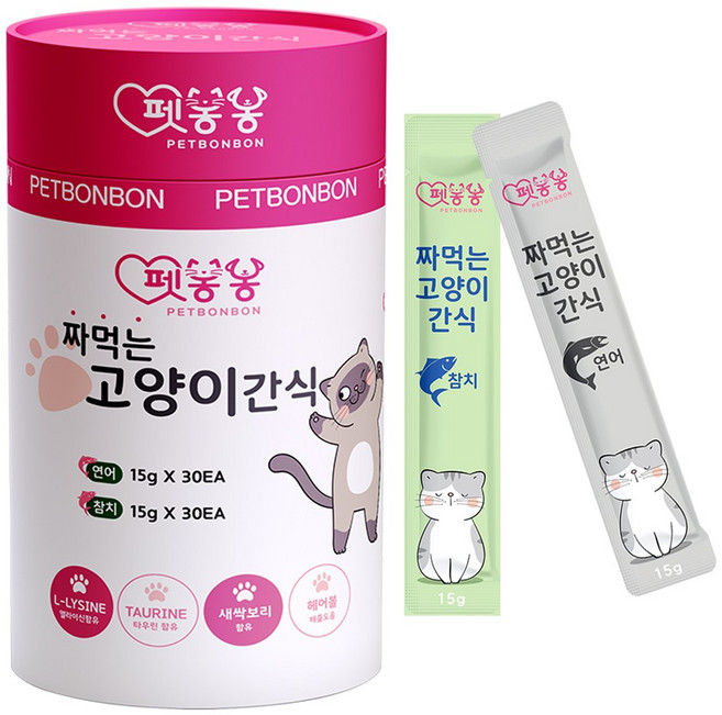 펫봉봉 NEW 짜먹는 고양이 간식 습식 고양이 스틱 대용량 60P, 1개, 900g, 참치(30)+연어(30)