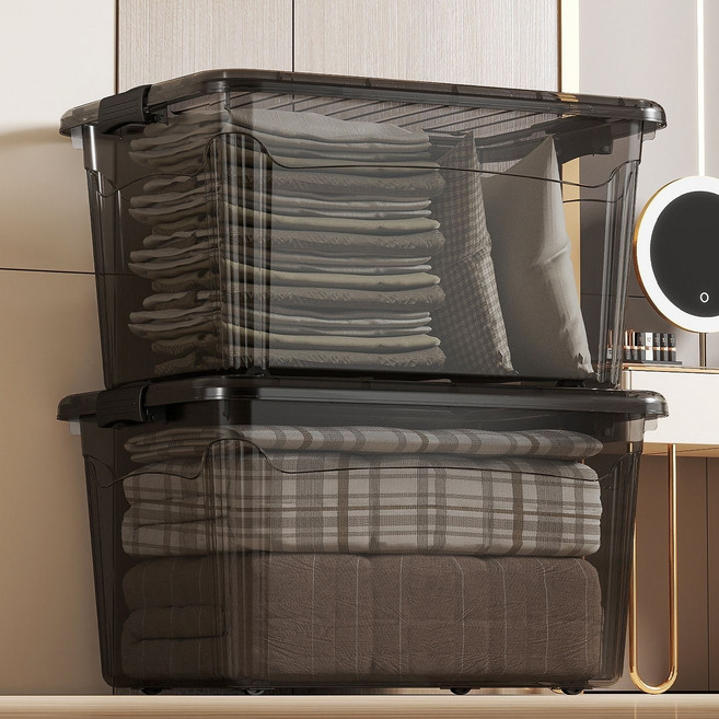 透明收納箱 附蓋 111L 大容量 62x45.5x39.5cm, D904B:收納箱-黑透, 1個