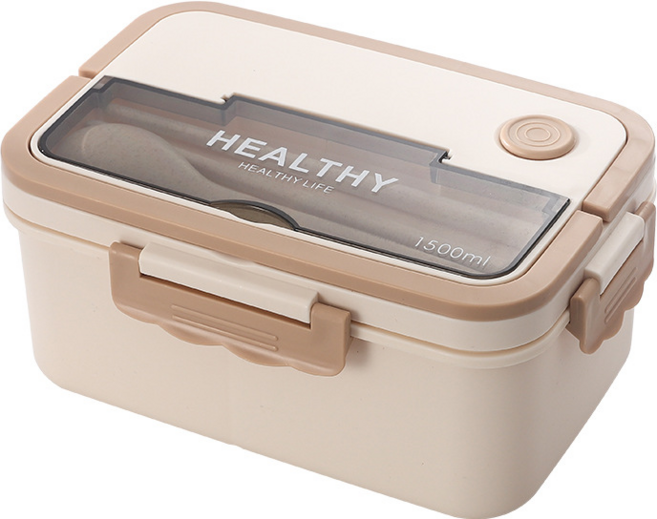 수저세트런치박스 대용량 소풍 직장인 도시락통 전자레인지용, 베이지1500ml, 1개