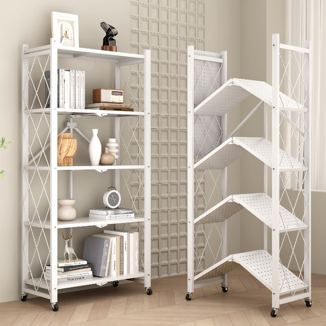 슬로에잇 원터치 접이식 다용도 이동식 철제 선반, 5단, 화이트