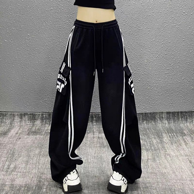 COSYEVNO 여자 트레이닝 바지 가을 와이드 하이웨스트 일자 패션 힙합 레터링 프린트 댄스 바지 CXJnzk-57