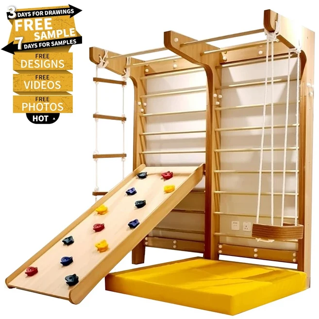 9 in 1 실내 클라이밍 프레임 어린이 성인 실내 체육관 나무 스웨덴 사다리 클라이밍 월, 11 10