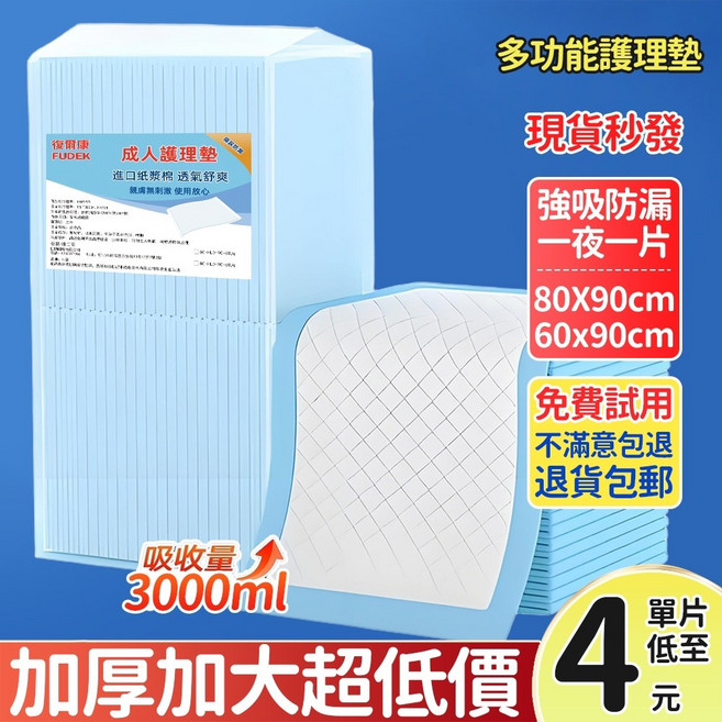 復爾康 FUDEK 成人護理墊 60x90cm 加厚強吸隔尿墊, 1個, 爆款推薦：60*70-60片【加厚隔尿】,不滿意，拆包可退，全額退款
