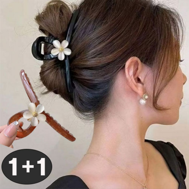 <인기상품>공주마마/13cm빅사이즈/화이트플라워글라시올림머리집게핀 (1+1)