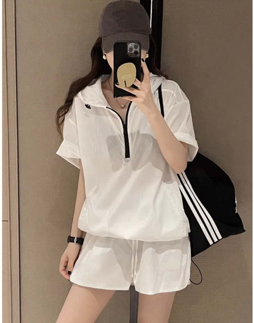 루스리더 여성 반팔 후드 반집업 반바지 아노락 상하세트 M230