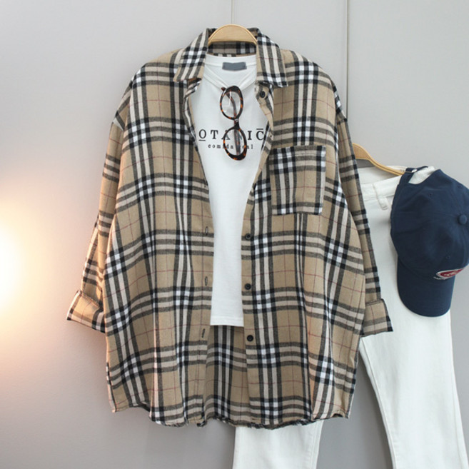 달콩 여성 봄신상 카라셔츠 비버리오버핏체크셔츠