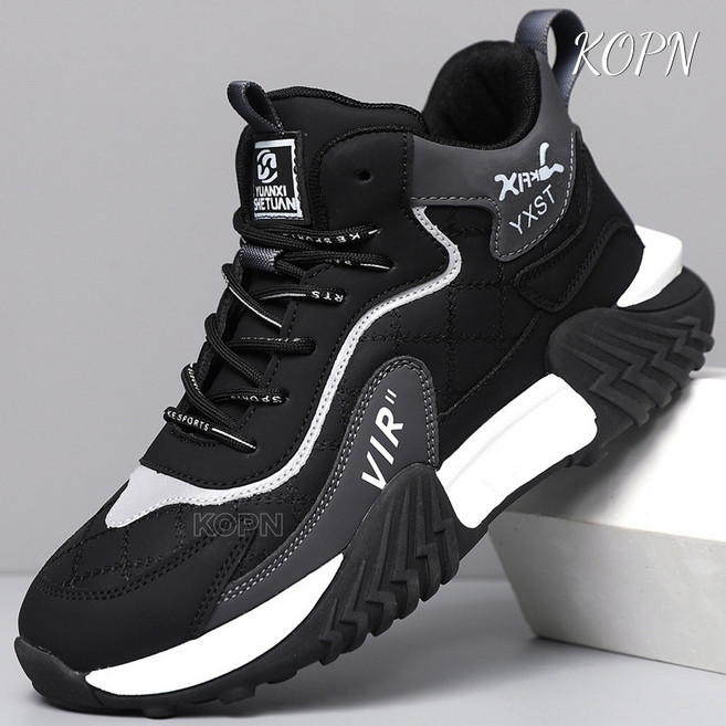 KOPN남자 신발 가을 겨울 고방 소프트 바닥 미끄럼 방지 기모 운동화 백합 편안하고 두꺼운 바닥 가볍고 캐주얼 달리기 남자 스니커즈