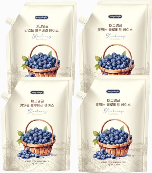 머그밍글 블루베리 리플잼 리얼과육 베이글잼 과일에이드 스무디 카페메뉴용 블루베리 베이스, 4개, 1kg