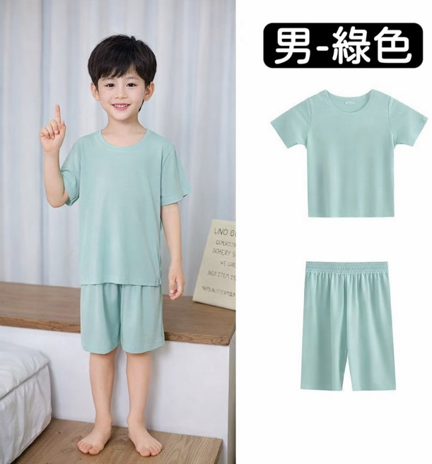 萱寶媽咪baby童裝館 韓版兒童夏季無痕冰絲家居服套裝 日系童裝 中大童套裝短袖套裝涼感套裝兩件式套裝無痕男童女童套裝休閒套裝萱寶媽咪