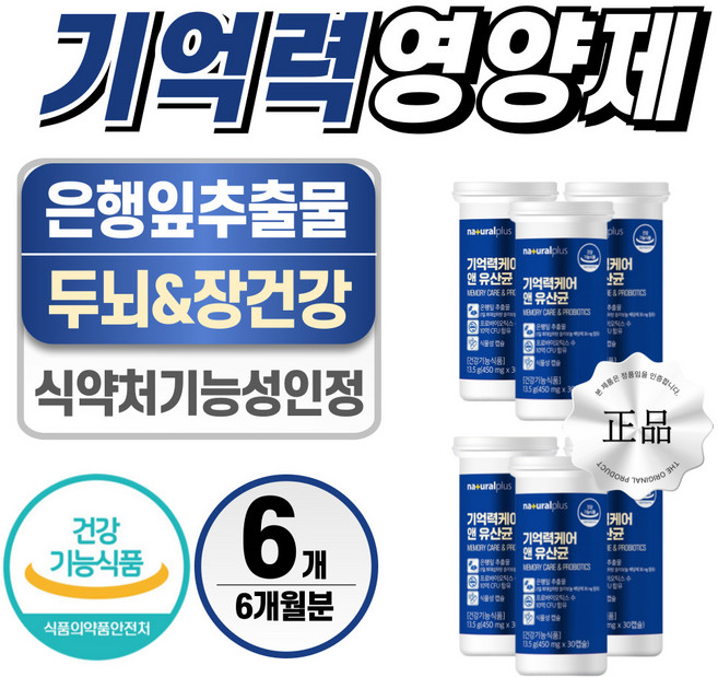 기억력 영양제 은행잎 추출물 헬시위듀 장에 좋은 유산균, 6개, 30정