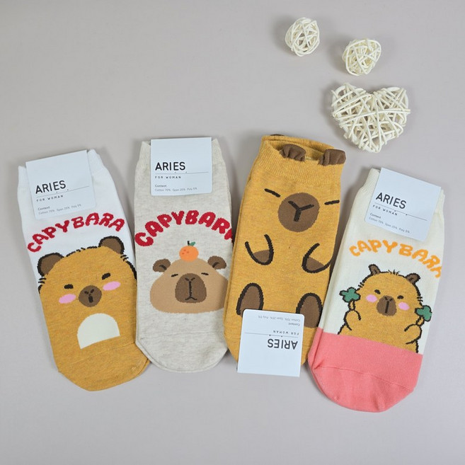 귀여운 카피바라 스니커즈 덧신 양말 여자 캐릭터 발목양말