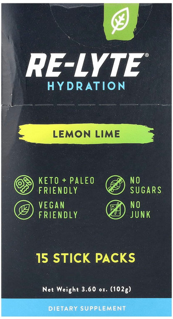 레드몬드 Re-Lyte 하이드레이션 레몬 라임 스틱팩 15개 개당 6.8g(0.24oz) RTC-11044, 15 개