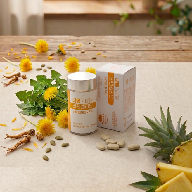 내몸가벼움 라인멜라인 브로멜라인 아침 붓기 얼굴 붓기 관리 호박 민들레 함유, 1박스, 60정