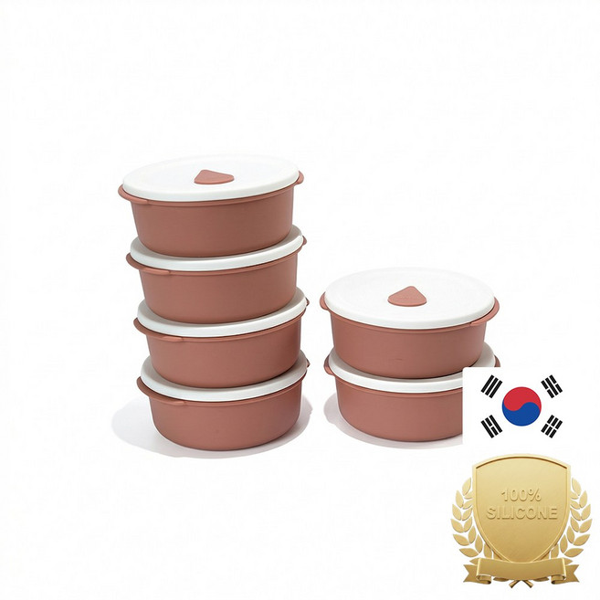 아티즌 쿡 국산 내열 실리콘 냉동밥 보관 용기 400ml 원형 6팩 세트 밥팩 밥그릇, 피치베이지, 6개