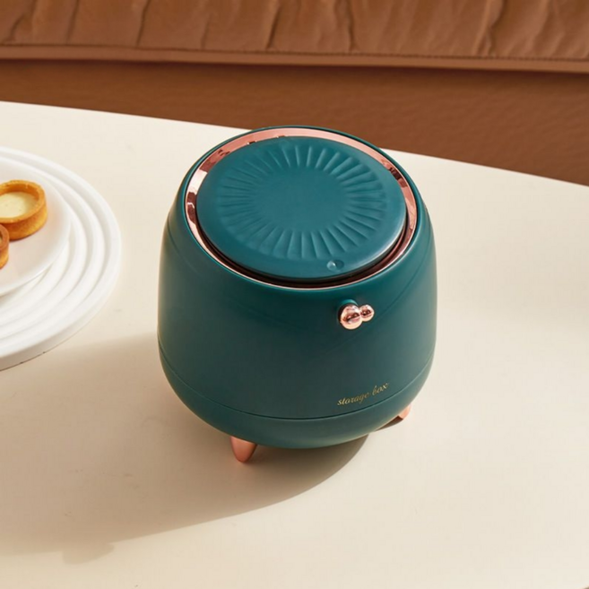 이오라 고급 심플 감성 원터치 미니 탁상용 화장대 책상 휴지통, 다크 그린