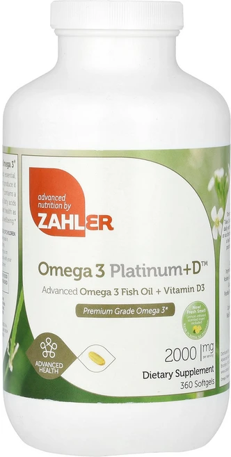 Zahler 오메가3 플래티넘+D 고급 피쉬 오일 + 비타민D3 소프트젤 360정(소프트젤 1정당 1 000mg) Zahler (잘러), 1개, 360정 - 쿠팡