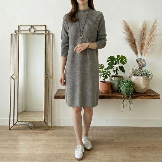 굿블리 여성 봄가을 미디 니트원피스 간절기 긴팔 데일리