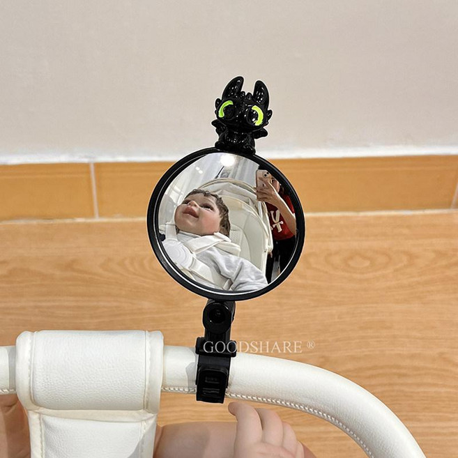 MONI 유모차거울 집게 자전거 카시트후방거울 휴대, 1개, 블랙 블랙 플라잉 드래곤, 기본 색상