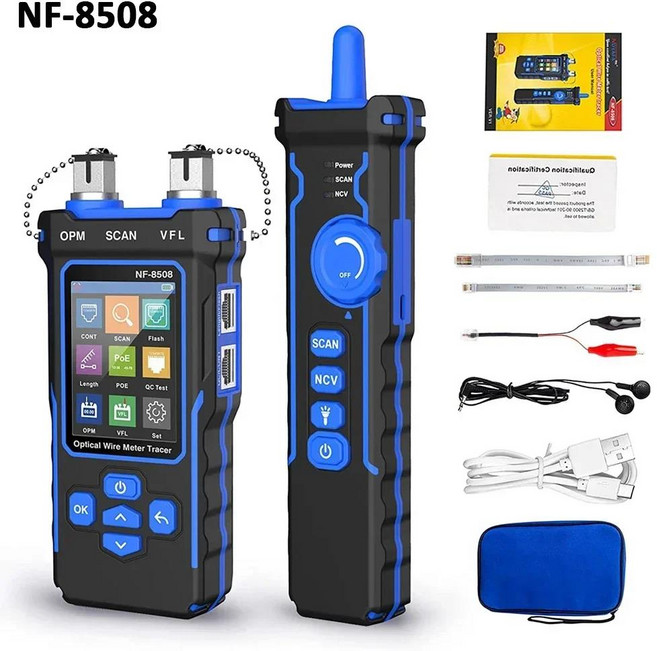 NOYAFA 네트워크 케이블 테스터 LAN 광 파워 미터 LCD 디스플레이 측정 길이 와이어 맵 추적기 NF-8508, 1개