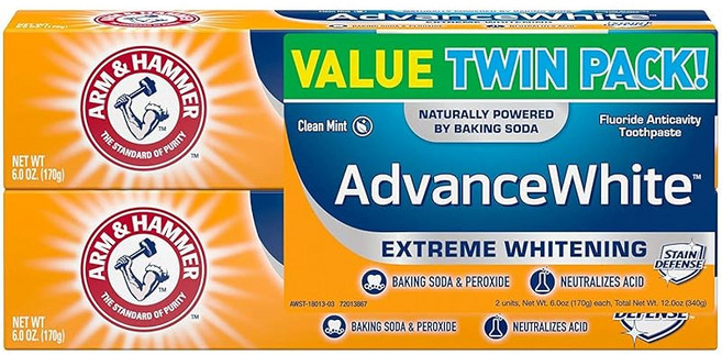 Arm & Hammer 암 & 허머 어드밴스 화이트 치약 2個パック Toothpaste with Baking Soda & Peroxide, 1개, 1g