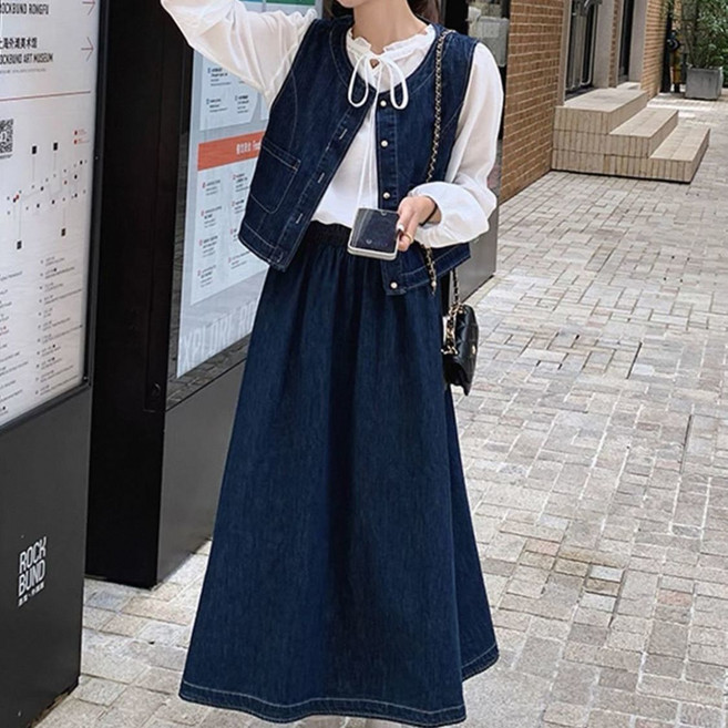 여성투피스 여성세트 청조끼 + 청스커트 데님조끼 롱스커트 ZBW26012143 69