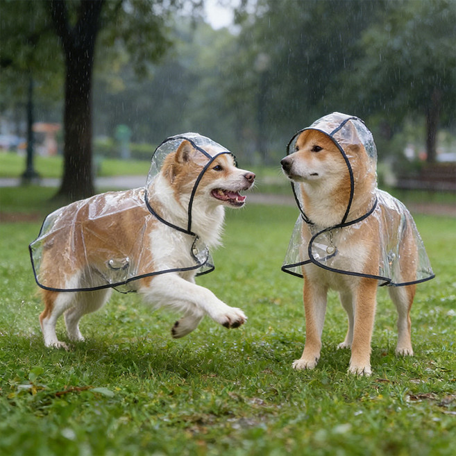 클로케 강아지 투명 후드 레인코트 방수옷 우의