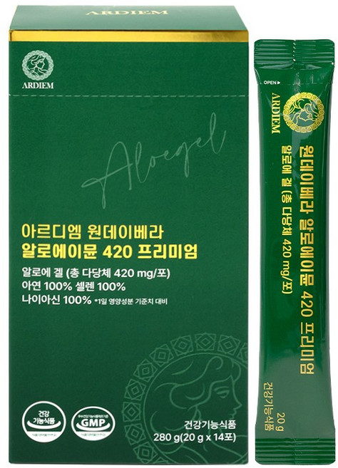 아르디엠 원데이베라 알로에이뮨 420 프리미엄 알로에겔 면역력 젤리스틱 20g x 14포, 1박스, 14회분